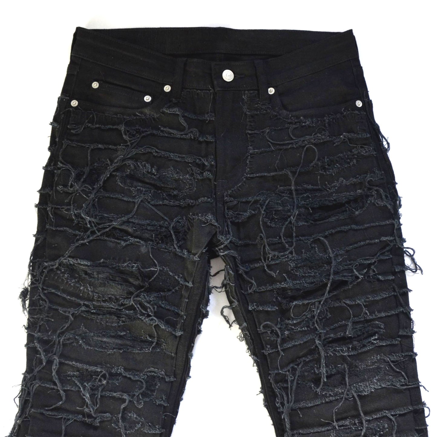 Distressed pants. Distressed jeans. Handmade heavy distressing on pants.