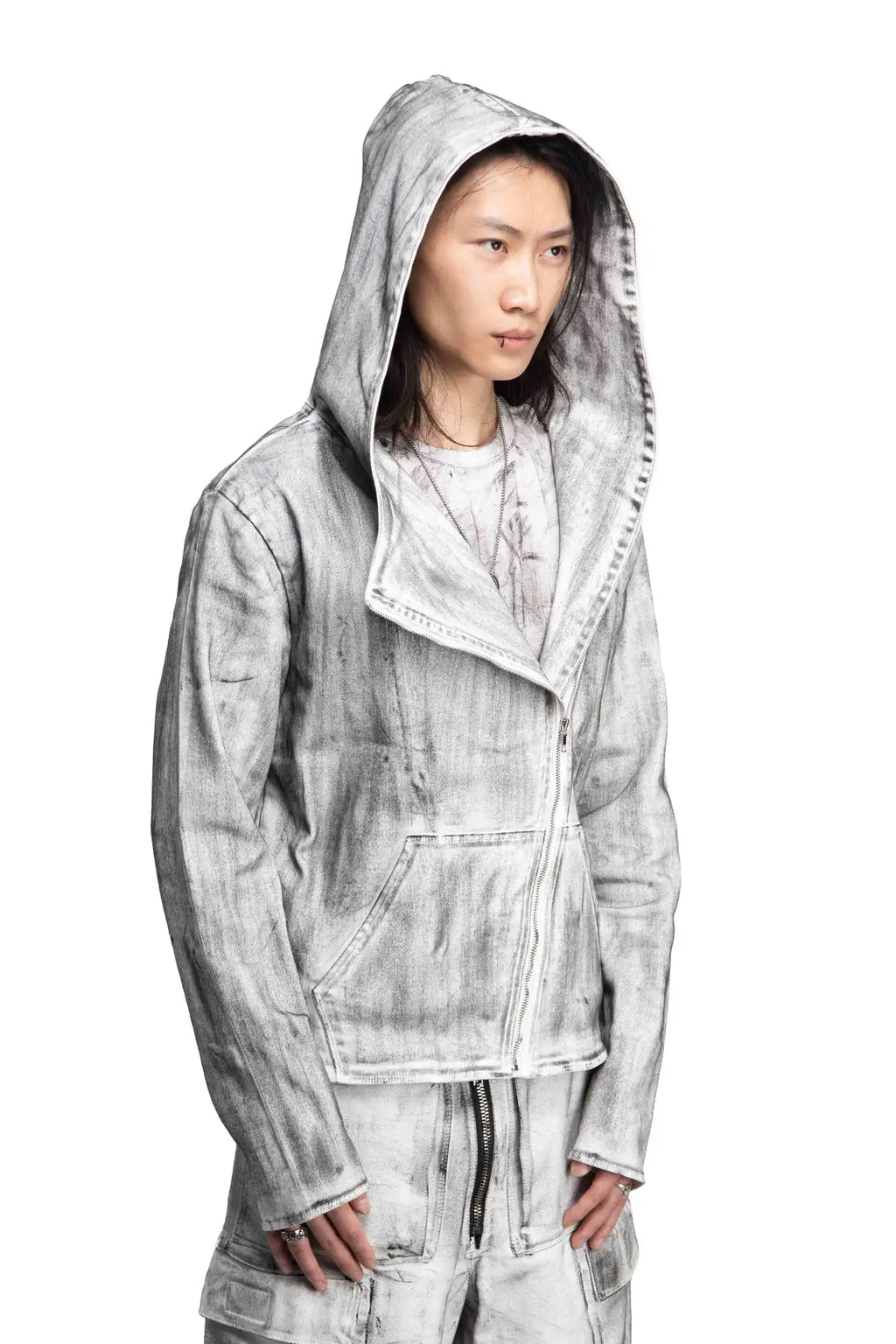 WHITE ASYMMETRIC WAX HOODIE