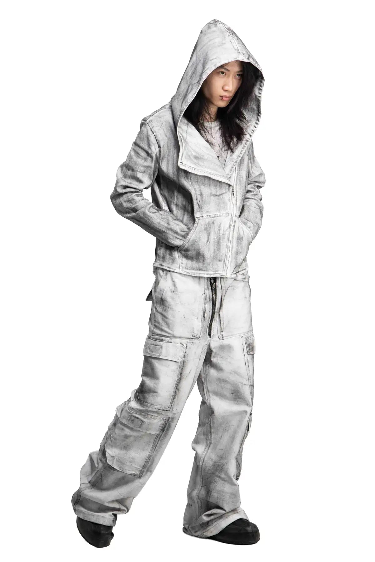 WHITE ASYMMETRIC WAX HOODIE