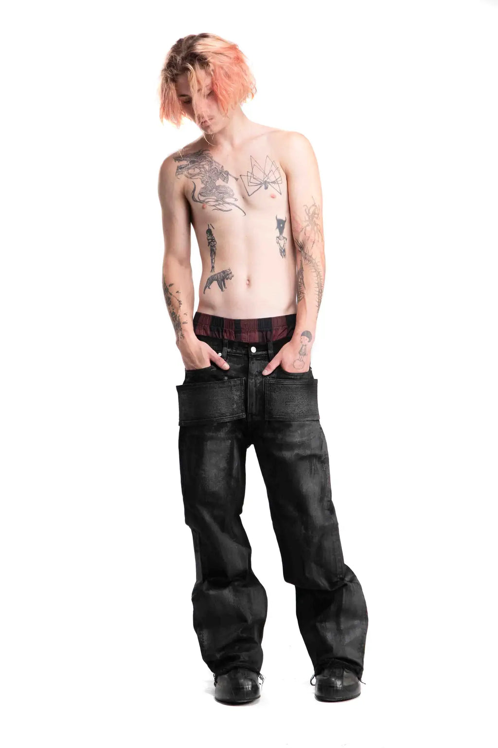 WAXED BAGGY JEANS